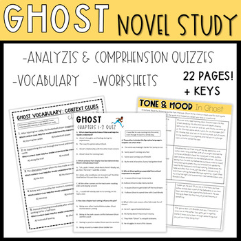 Preview of Ghost by Jason Reynolds Novel Study: Quizzes, Activities, Novel Notes, and more