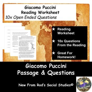 Preview of Giacomo Puccini Reading Worksheet **Editable**