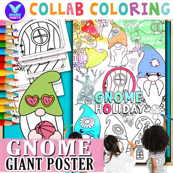 Preview of Giant Collaborative CHRISTMAS Gnome Holiday Coloring Poster Fun Activities