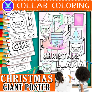 Preview of Giant Collaborative CHRISTMAS Llama Coloring Poster Fun Activities