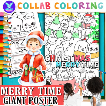 Preview of Giant Collaborative CHRISTMAS Merry Time Coloring Poster Fun Activities