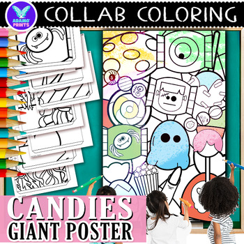 Preview of Giant Collaborative HALLOWEEN CANDIES Coloring Poster Fun Activities