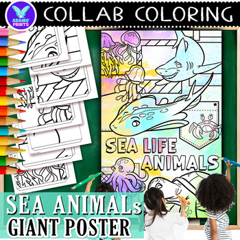 Preview of Giant Collaborative SEA ANIMALS Coloring Poster Fun Activities
