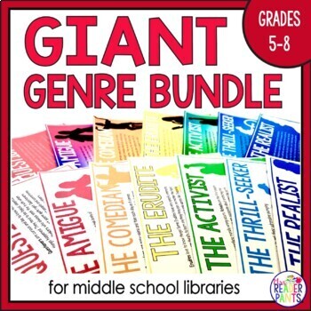 Preview of Giant Genre Bundle - Middle School Library - Library Genrefication - Spine Label
