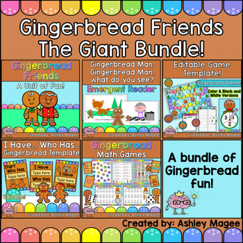 Preview of Giant Gingerbread ManFriends Unit Bundle with Emergent Reader, Games, and MORE!