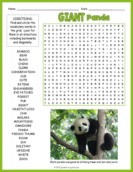 GIANT PANDA Word Search Puzzle Worksheet Activity by Puzzles to Print