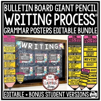 Preview of Giant Pencil Writing Process Posters Grammar ELA Bulletin Board Writers Workshop