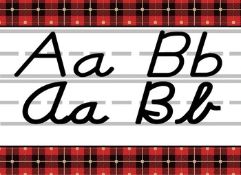 Giant Red and Black Cabin themed D'Nealian print and cursive Alphabet Strip