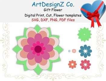 Preview of Gift, Free, Small 3d wallflower svg template, paper flower template, rose petal