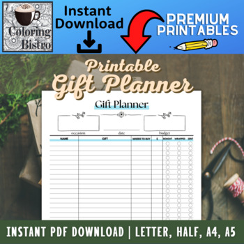 Preview of Gift Planner Printable - Gift Ideas - Gifts To Buy List - Christmas Checklist