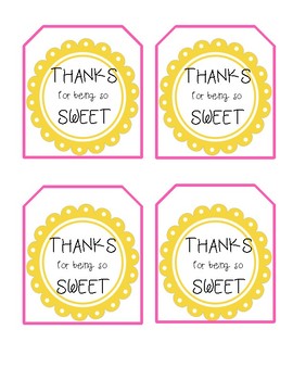 Gift Tag: Thanks For Being So Sweet by Fifth With Ms Smith TpT