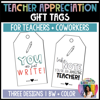 Teacher Appreciation Gift Tags PENS by Miss Crafty Math Teacher