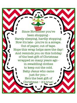 Preview of Gift Wrap Poem Tag - Christmas, Chevron, Tree