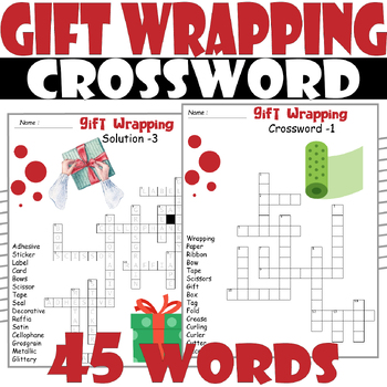 Gift Wrapping Crossword Puzzle All About Gift Wrapping Puzzle TPT