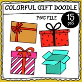 Gift box doodle clip art for Christmas PNG