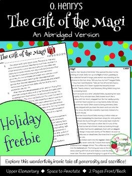 Preview of Gift of the Magi - Adapted Text Version (Narrative/Short Story Study)