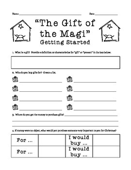 Gift Of The Magi Pre Reading Activity