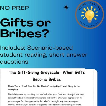 Preview of Gift or Bribe? Work Ethics Scenario Based Reading Comprehension Worksheet