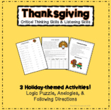 Gifted Distance Learning -Thanksgiving Critical Thinking &