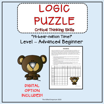 Preview of Gifted & Talented-Critical Thinking Logic Puzzle - Hi-bear-nation Time + digital