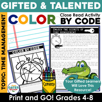 Preview of Gifted and Talented Color by Code Activity | Close Reading Comprehension