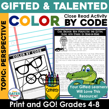 Preview of Gifted and Talented Color by Code Activity | Close Reading Comprehension | SEL