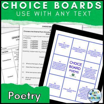 Preview of Gifted and Talented Story Elements Activity Choice Board - POETRY!