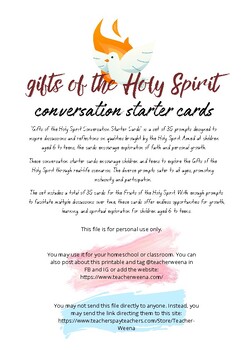 Preview of Gifts of the Holy Spirit Conversation Starter Cards for Kids