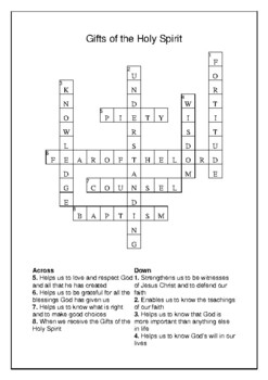 Gifts of the Holy Spirit - Crossword Puzzle and Word Search | TPT