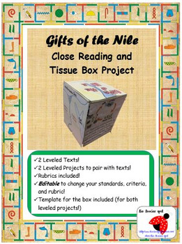 Preview of Gifts of the Nile River LEVELED Close Readings and Tissue Box Project