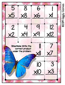 Preview of Giggly Games Beautiful Butterfly Doubles Multiplication Dry Erase Mat