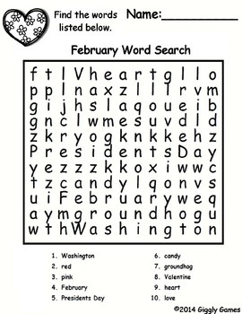 Giggly Games Free February Word Search By Giggly Games Tpt