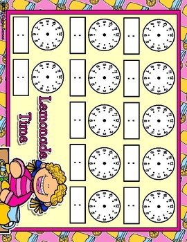Preview of Giggly Games Lemonade Time Full Sheet Telling Time Blank Clocks Mat Dry Erase