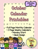 Giggly Games October Monthly Printable Calendar Pack