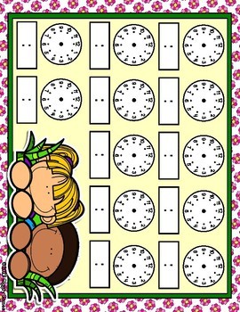 Preview of Giggly Games Springtime Fun Full Sheet Telling Time Blank Clocks Mat Dry Erase