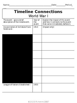 World War I Key Events Timeline Connections Impact +Answer Key & lesson ...