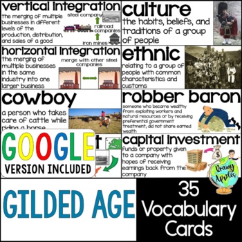 Preview of Gilded Age Vocabulary Word Wall Cards - Gilded Age Activity - Bulletin Board