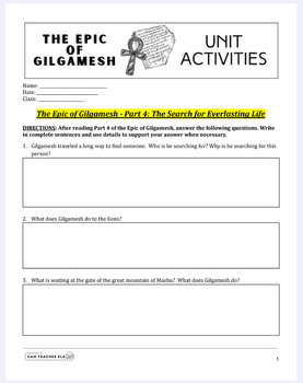 Preview of Gilgamesh: Part 4 The Search for Everlasting Life Questions + Shortened Text