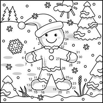 Gingerbread Man Connect the Dots and Coloring Page, Non-CU by ratselmeister