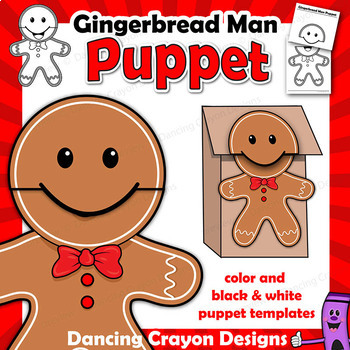 Preview of Gingerbread Man Craft Activity: Printable Paper Bag Puppet Template