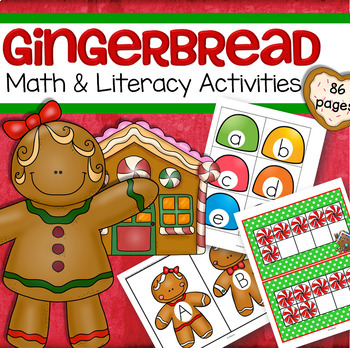 Preview of Gingerbread Math and Literacy Centers and Activities Alphabet Numbers Shapes