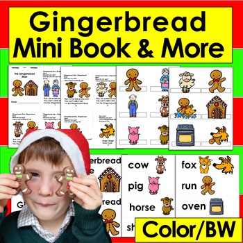 Preview of Gingerbread Man Activities Free Mini Book, Finger Puppets, Word Wall, CutOuts