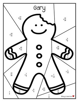 Gingerbread: Adding and Subtracting Fractions Color by Number | TPT