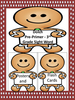 Preview of Gingerbread Boy Dolch Pre-Primer-Third Grade Sight Word Flashcards and Posters
