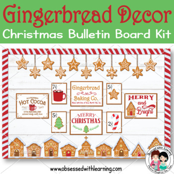 Preview of Gingerbread Christmas Bulletin Board | Christmas Farmhouse Décor Classroom