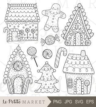 Download Gingerbread Clip Art Holiday Clip Art Christmas Gingerbread House Line Vector