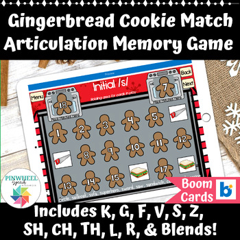 Preview of Gingerbread Cookie Match Articulation Memory Game Boom Cards™ Speech Therapy