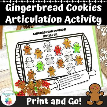 Preview of Gingerbread Cookies Printable Christmas Articulation Activity Speech Therapy