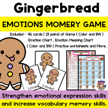 Preview of Gingerbread Emotions Memory Game - Vocabulary Matching | Feelings  Charts