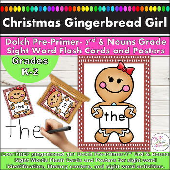 Preview of Gingerbread Girl Dolch PrePrimer-3rd Nouns Sight Word Posters Flash Cards Bundle
